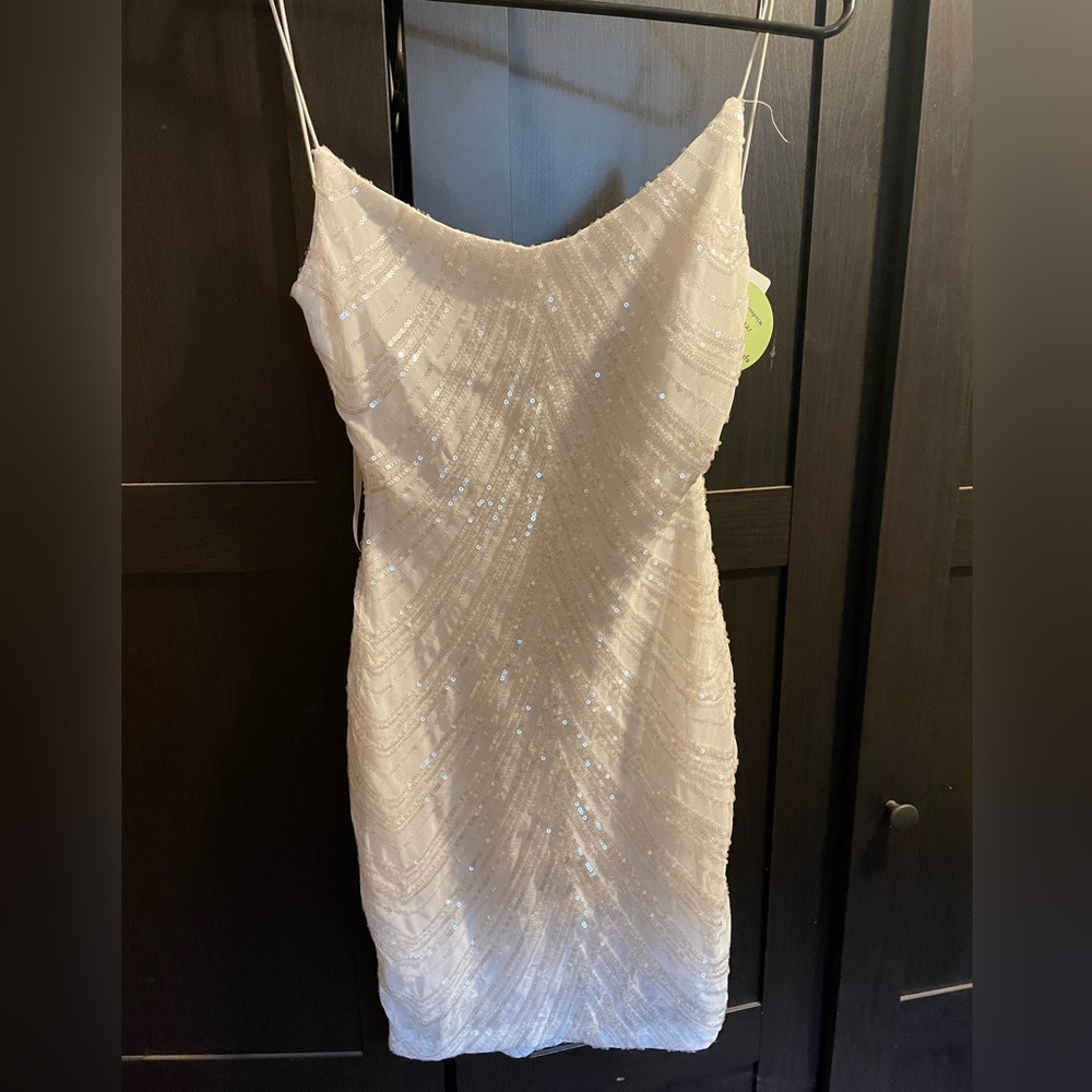 sparkly white bodycon mini dress, brand new with tags. Size XS